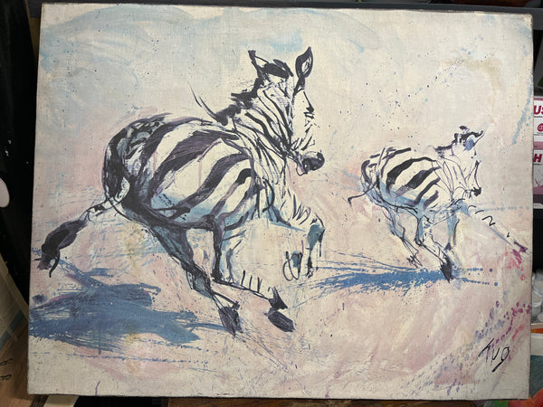 Fritz Rudolph Hug reproduction Zebras on canvas 22x28