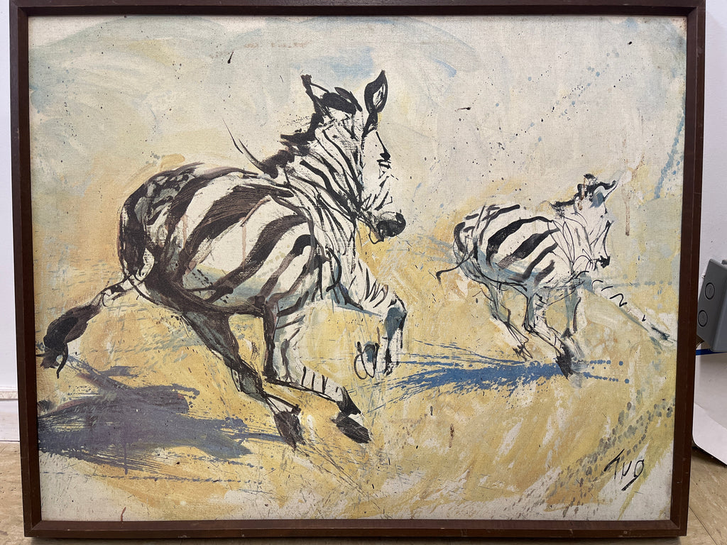 Fritz Rudolph Hug reproduction Zebras on canvas 22x28" framed