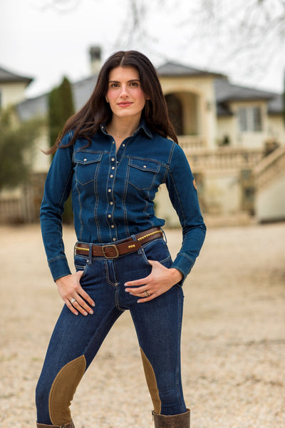 NEW Equestrian Jean - Knee Patch with Cell Phone Pocket - Vintage Wash