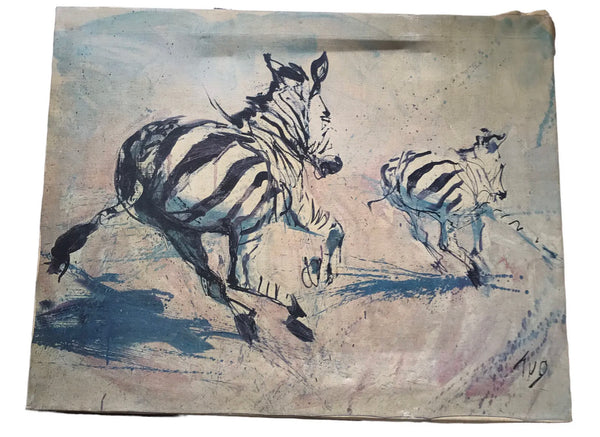 Fritz Rudolph Hug reproduction Zebras on canvas 22x28