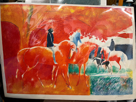 Paul Guiramand signed lithograph: Horses at Sunset