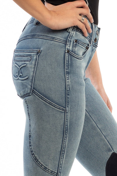 NEW Equestrian Jean - Knee Patch with Cell Phone Pocket - Faded Blue