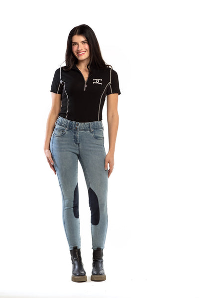 NEW Equestrian Jean - Knee Patch with Cell Phone Pocket - Faded Blue