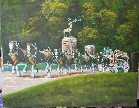 Clydesdales Eight in Hand original oil painting signed 16x20"