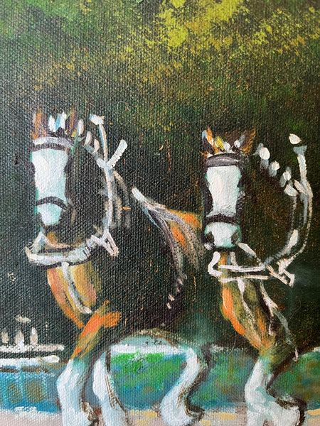 Clydesdales Eight in Hand original oil painting signed 16x20"