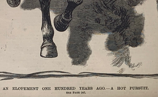 Fine Art Engraving: "An Elopement One Hundred Years Ago - A Hot Pursuit" 1883 Print Matted