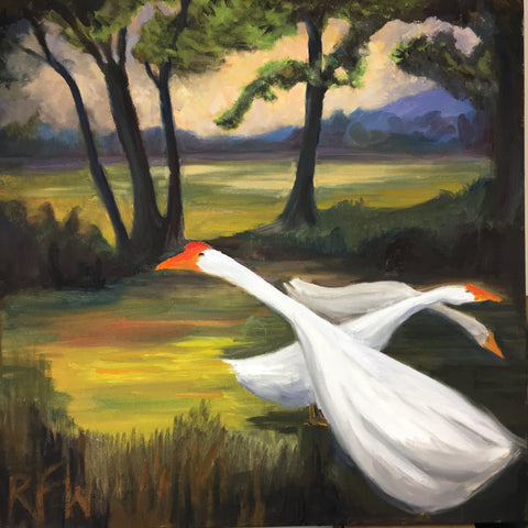 "Guardian Geese" original oil on gallery wrapped canvas 24” x  24” x 1.5”