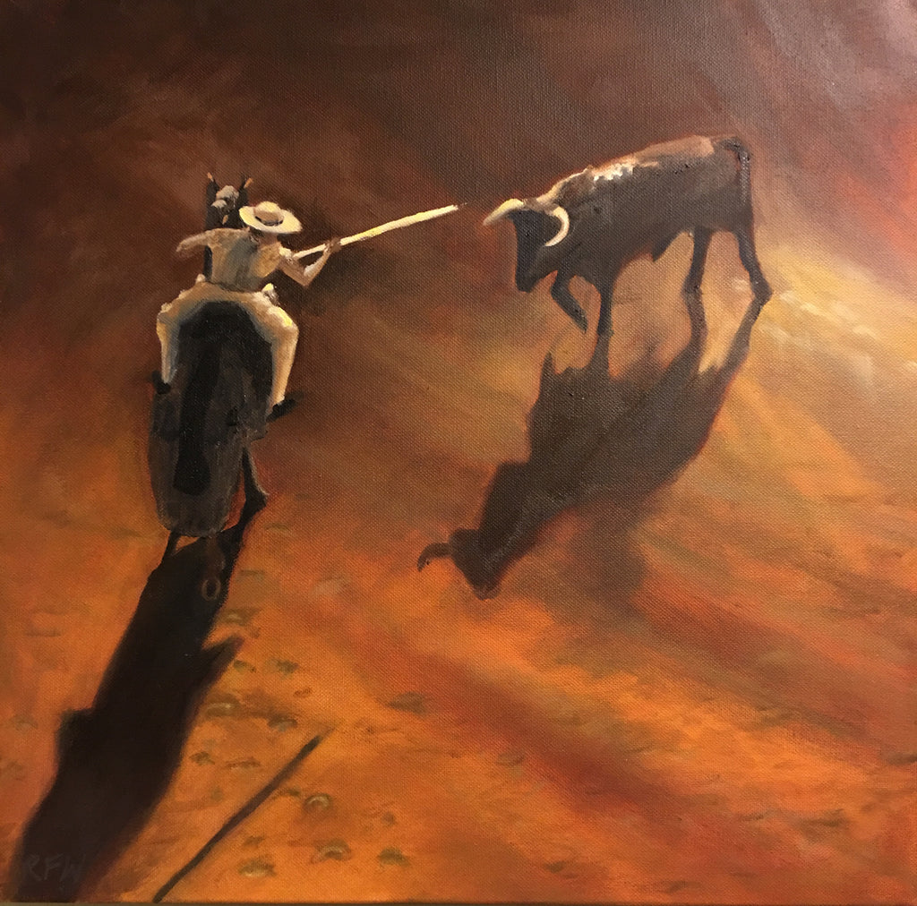 Picador and the bull original oil painting by Richard F Williams