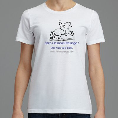 Women's fitted soft Xenophon Press Logo "SAVE CLASSICAL DRESSAGE" T-shirt
